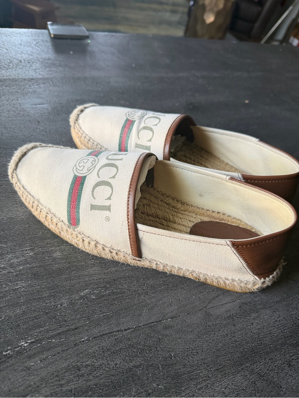 Gucci Beige Canvas Espadrilles with Green and Red Web - Picture 5 of 16